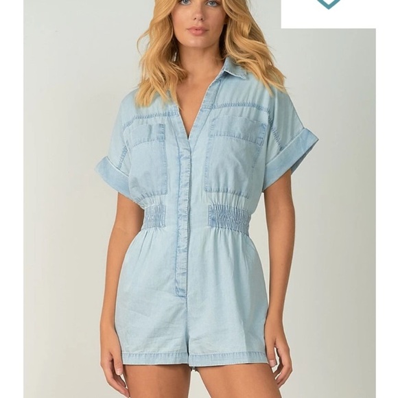 Elan smock acid wash elastic waist Romper M - Picture 1 of 10